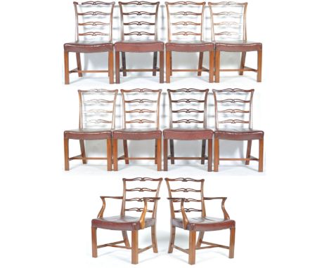 A set of ten early 20th Century oak Chippendale manner dining chairs comprising eight dining chairs along with a pair of carv