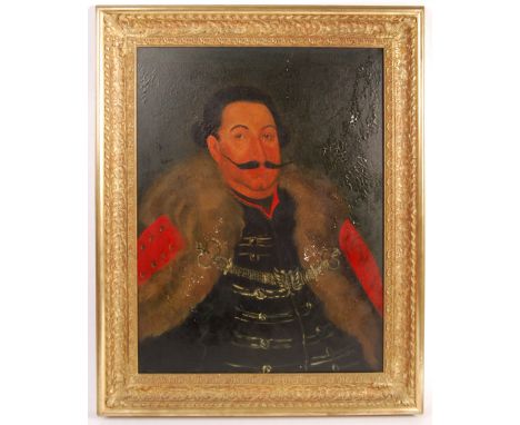 An antique late 19th / early 20th century oil on canvas painting of an early 18th Century Russian gentleman in tradition cour