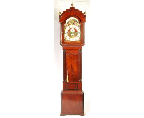 An early 19th Century antique mahogany cased longcase grandfather clock by Rogers of Dudley having a hand painted dial with d