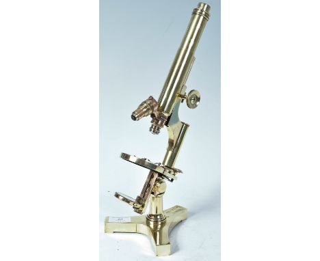 A 19th Century Victorian polished brass microscope telescope by R&amp;J Beck London model 15020. Adjustable view with twin re