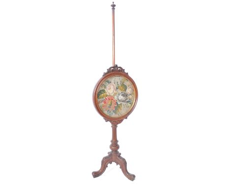 A 19th century country house Victorian mahogany fireside discretion pole screen. Raised on carved scrolled legs having a tape