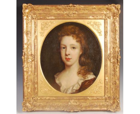 Associated with the school of Sir Peter Lely (Soest 1618 - 1680 London) An 18th Century oil on canvas portrait painting of a 
