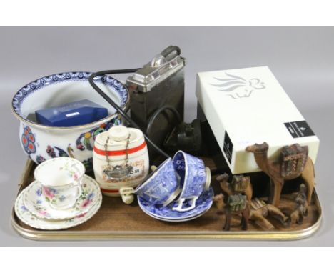 A tray of ceramics to include Royal Doulton, Royal Albert, Losel ware, miners lamp and battery etc.