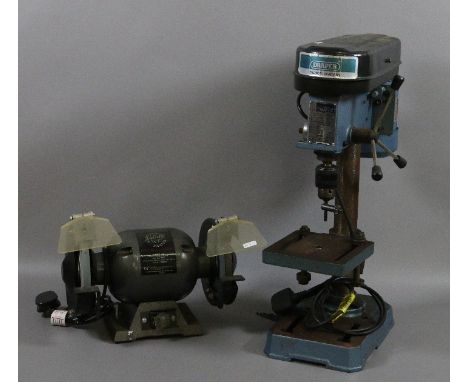 A Draper electric pedestal drill along with a 15mm bench grinder.