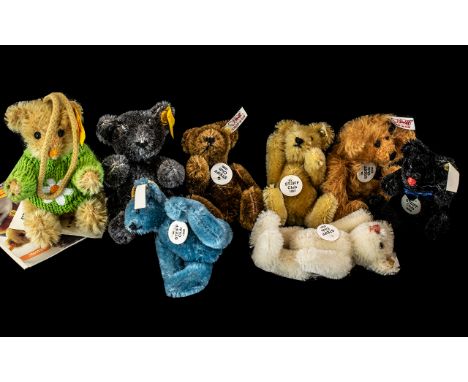 Steiff Club Miniature Bears, six in various colours, together with two other miniature bears. Eight bears in total.
