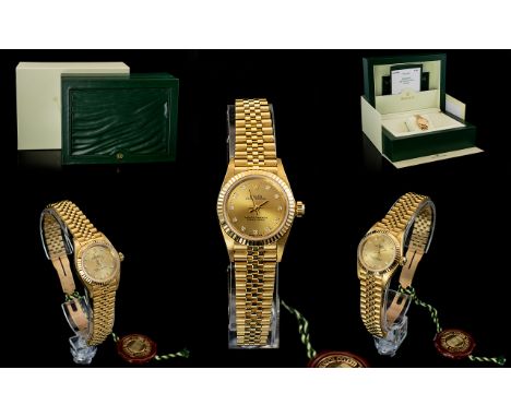 Rolex - Oyster Perpetual Ladies 18ct Gold Superlative Chronometer Wrist Watch ( Diamond Set Markers ) With Jubilee Bracelet, 