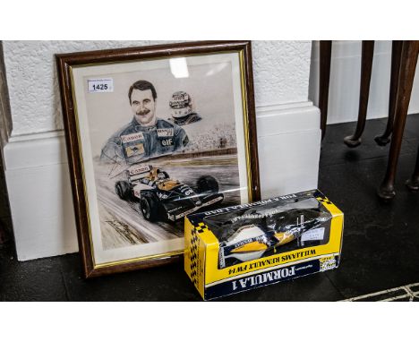 Racing Interest - Nigel Mansell Framed Picture &amp; Die Cast Model, comprising a framed print of Nigel Mansell with a racing