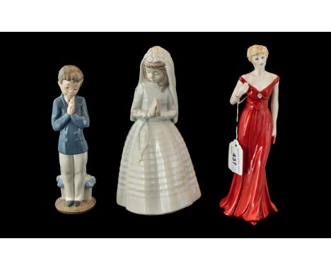 Three Porcelain Figures, comprising Royal Worcester 'Diana, Princess of Wales', and two Nao First Communion figures, a girl a