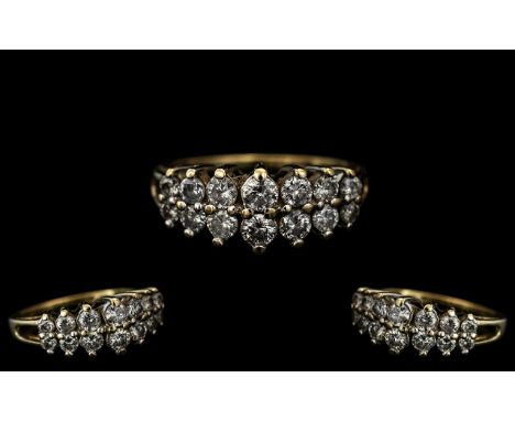 Ladies 14ct Gold - Superb Double Channel Diamond Set Ring of Pleasing Design. Marked 14ct to Interior of Shank. The Diamonds 