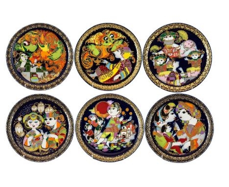 Rosen-Thall-Bjorn Wiinblad Studio Line - Aladdin and His Lamp Hand Painted Wall Plaques. A Collection of ( 12 ) In Total. All