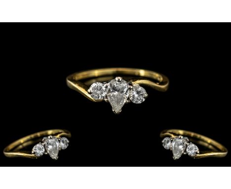 Ladies Attractive and Quality 18ct Gold 3 Stone Diamond Set Ring. Full Hallmark for 750 - 18ct to Interior of Shank. The Cent