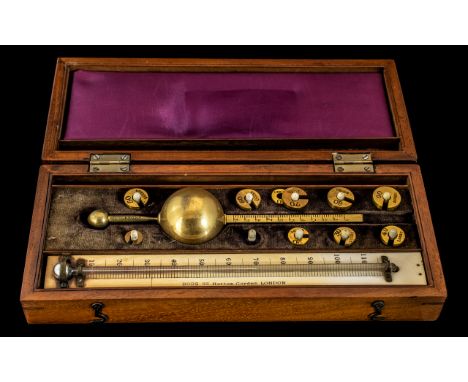 Antique Period Sykes - Hydrometer For Measuring Density of Liquids, Complete with Slide Rule and Thermometer In Original Case