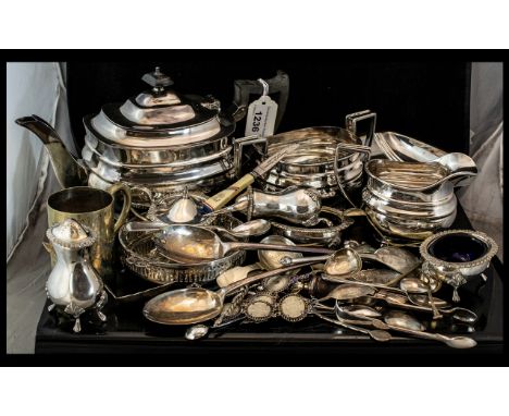 Collection of Silver Plated Ware, comprising Jays Majestic Silver Plate hand soldered Tea Pot, Sugar Bowl and Milk Jug, No. 3