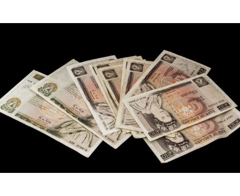 Selection of old British banknotes. Two G M Gill fifty pound notes and nine G M Gill ten pound notes. All circulated but fair