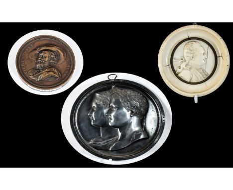 Carved Ivory Medallion, together with a Rubens bronze medallion, and a Andrieu Fecit lead Napoleon and Josephine.