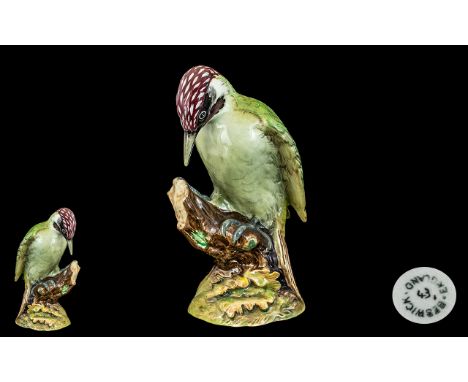 Beswick Woodpecker 9" Tall No. 1218. Vintage Beswick England Gloss Finish Green Woodpecker 9" tall. Marked to base Beswick, a