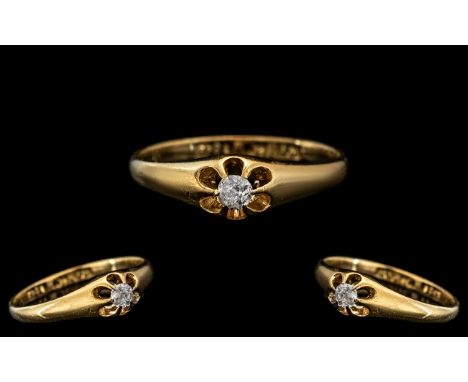 Antique 18ct Diamond Set Ring, set with an old cut diamond, stamped to shank W &amp; McC 18ct.  Ring size K. 