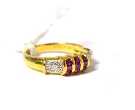 A ruby and diamond ring stamped '750'