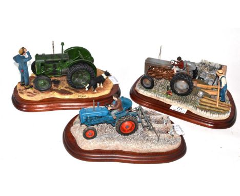 Border Fine Arts Tractor Models Comprising: 'Won't Start' (Tractor, Farmer and Collie), model No. B0299 by Ray Ayres, on wood