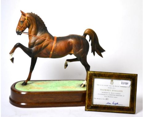 Royal Worcester Hackney Stallion, model No. RW3935 by Doris Lindner, limited edition 43/500, on wooden plinth, with box and c