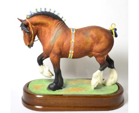 Royal Worcester Shire Stallion ''Manor Premier King'', model No. RW3759 by Doris Lindner, limited edition 351/500, on wooden 