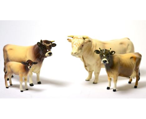 Beswick Cattle Comprising: Charolais Bull, model No. 2463A, cream gloss; Jersey Bull Ch. ''Dunsley Coy Boy'', model No. 1422,
