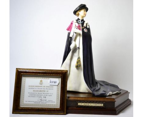 Royal Worcester Queen Elizabeth II, Style One, model No. RW3941 by Ronald Van Ruyckevelt, limited edition 54/250, on wooden p