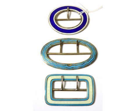 Three silver and enamel buckles by Levi & Salaman (3)