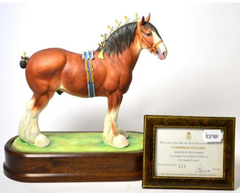 Royal Worcester Clydesdale Stallion, model No. RW3944 by Doris Lindner, limited edition 113/500, on wooden plinth, with box a