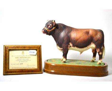 Royal Worcester Dairy Shorthorn Bull ''Royal Event'', model No. RW3781 by Doris Lindner, limited edition 426/500, on wooden p