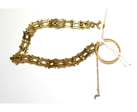 A 9ct gold fancy link bracelet and a band ring (2)9.2 grams gross