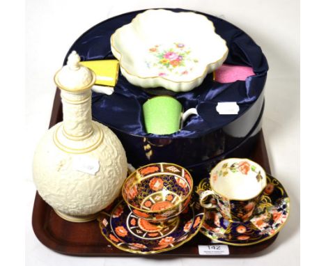 A group of ceramics including two Royal Crown Derby Imari cups and saucers, a boxed Royal Worcester eight piece tea cup and s