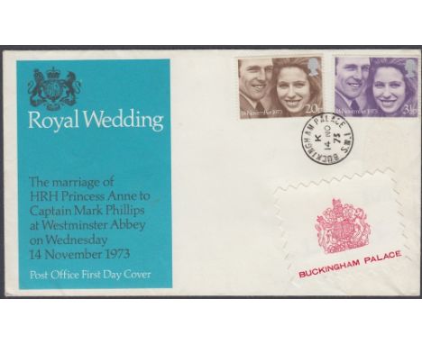 STAMPS FIRST DAY COVERS 1973 Royal Wedding set on illustrated cover , cancelled by Buckingham Palace CDS 14th November 1973, 