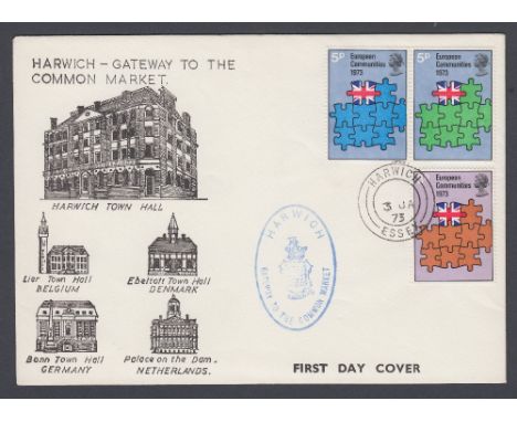 STAMPS FIRST DAY COVERS 1973 EEC set on Harwich Gateway to Europe cover, cancelled by by Harwich CDS 3rd Jan 1973