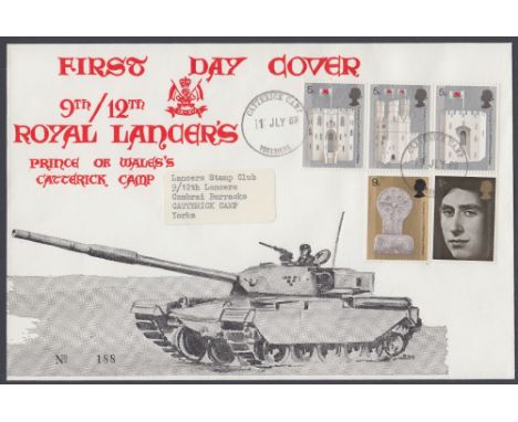 STAMPS FIRST DAY COVERS 1969 Investiture set on Royal Lancers Prince of Wales cover, cancelled by Catterick Camp CDS 1st July