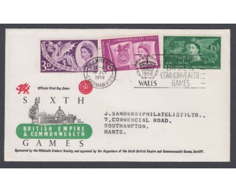 STAMPS FIRST DAY COVERS 1958 Games illustrated typed addressed envelope, cancelled by Llanberis Games Slogan 18th July 1958