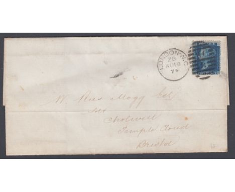 GREAT BRITAIN POSTAL HISTORY : 1874 wrapper with 2d Blue plate 14,. The wrapper is addressed to W Rees Mogg of Bristol, who w