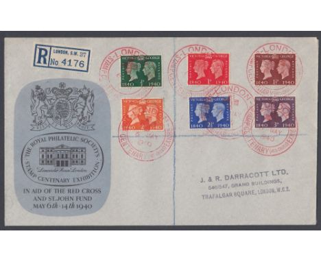 STAMPS FIRST DAY COVERS 1940 Centenary set on RPS Red Cross cover cancelled by Red special Red Cross handstamp.