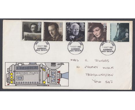 STAMPS FIRST DAY COVERS 1985 Films FDC, hand addressed, cancelled by Scarborough North Yorkshire FDI, 34p Queens head shift