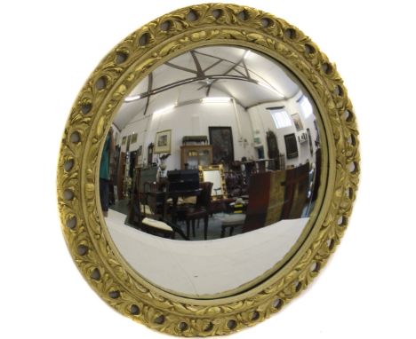A vintage carved wood and gesso bullseye mirror, 52cm diam