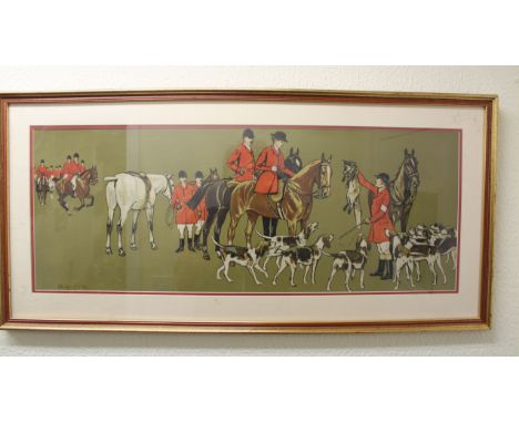 Fox Hunting Interest - A Cecil Aldin style hunting print, signed in German ?Shultz-Blank, 70 x 27cm