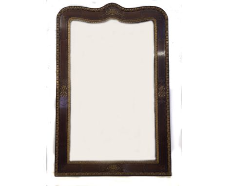 A large 19thC North European looking glass and frame, of rectangular form with sweeping double arched top, of rosewood with c