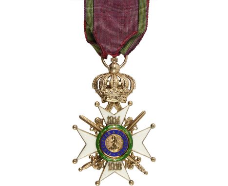 Sachsen Ernestinischer Hausorden, Ritterkreuz 1. Klasse mit Schwertern und Jahreszahlen "1914-1918". Kreuz Silber vergoldet u