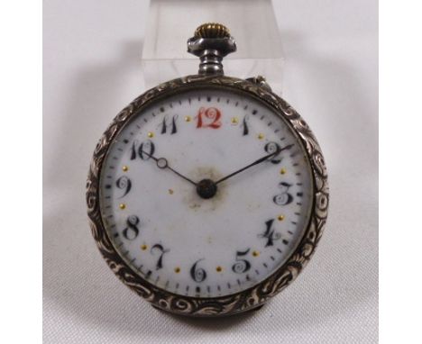 LADIES SILVER POCKET WATCH. Ladies antique silver pocket watch with enamel face