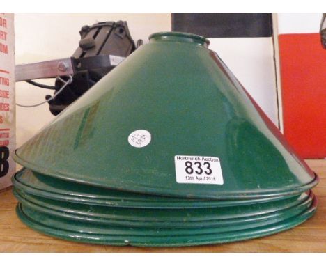 INDUSTRIAL STYLE SHADES. Four metal and enamel industrial style lamp shades
