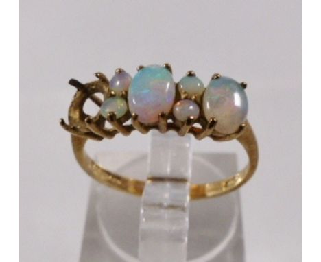 9 CT OPAL RING. 9ct gold opal ring, one stone absent, size M/N