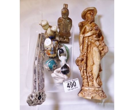 ORIENTAL NETSUKES. Box of Oriental netsuke and figurines including erotic examples