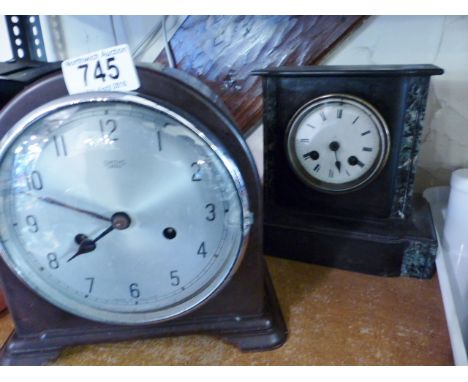 BAKELITE MANTEL CLOCK. Bakelite mantel clock and one other