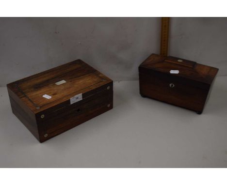 19th Century rosewood sarcophogus formed tea caddy together with a further mother of pearl inlaid box (2)