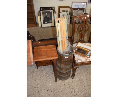 Metal bound stick stand and venetian blinds